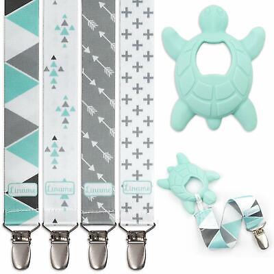 Liname 4 Pack Pacifier Clip for Boys & Girls w/Teething Toy 