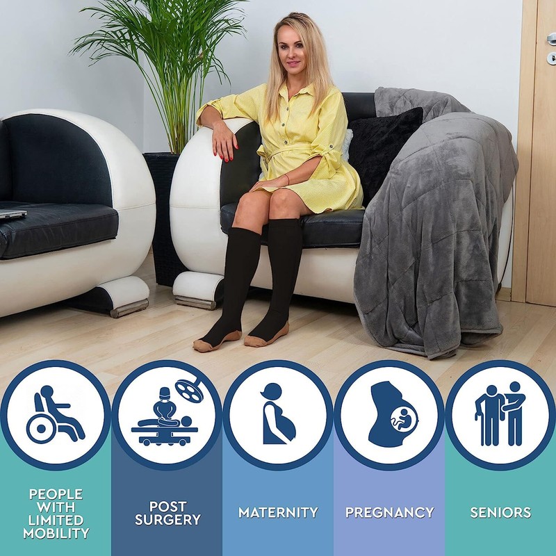 Copper Zipper Compression Socks Support Graduated Stockings Men Women 20 30mmHg