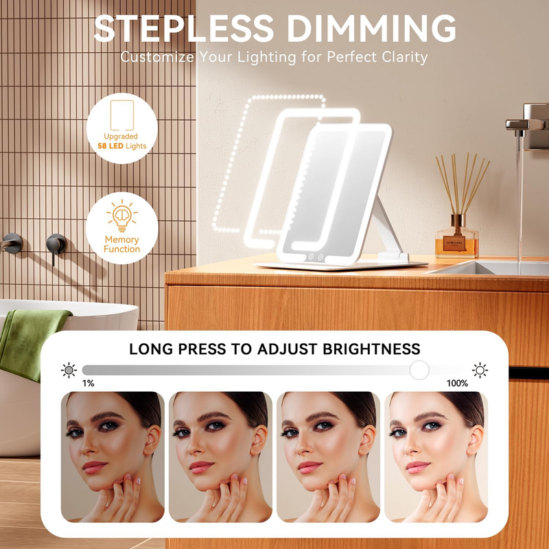 Rechargeable Travel Makeup Mirror, Portable Travel Lighted Makeup Mirror with 3