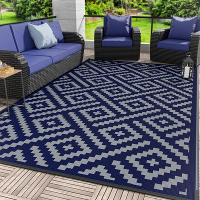 Stylish 5'x8' Plastic Straw Rug for Balcony and RV - Easy Clean & Portable
