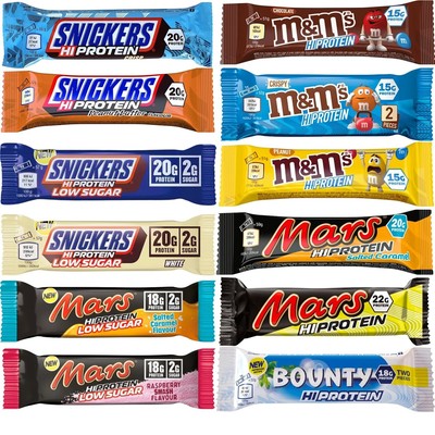 Snickers, Mars, M&Ms Hi Protein Bars Variety 12 Pack - Bundled with Mints - Snic
