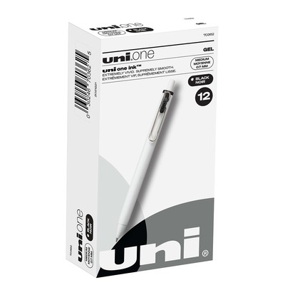 uni one Retractable Gel Pens Medium Point 0.7mm Black Ink Dozen (70362)