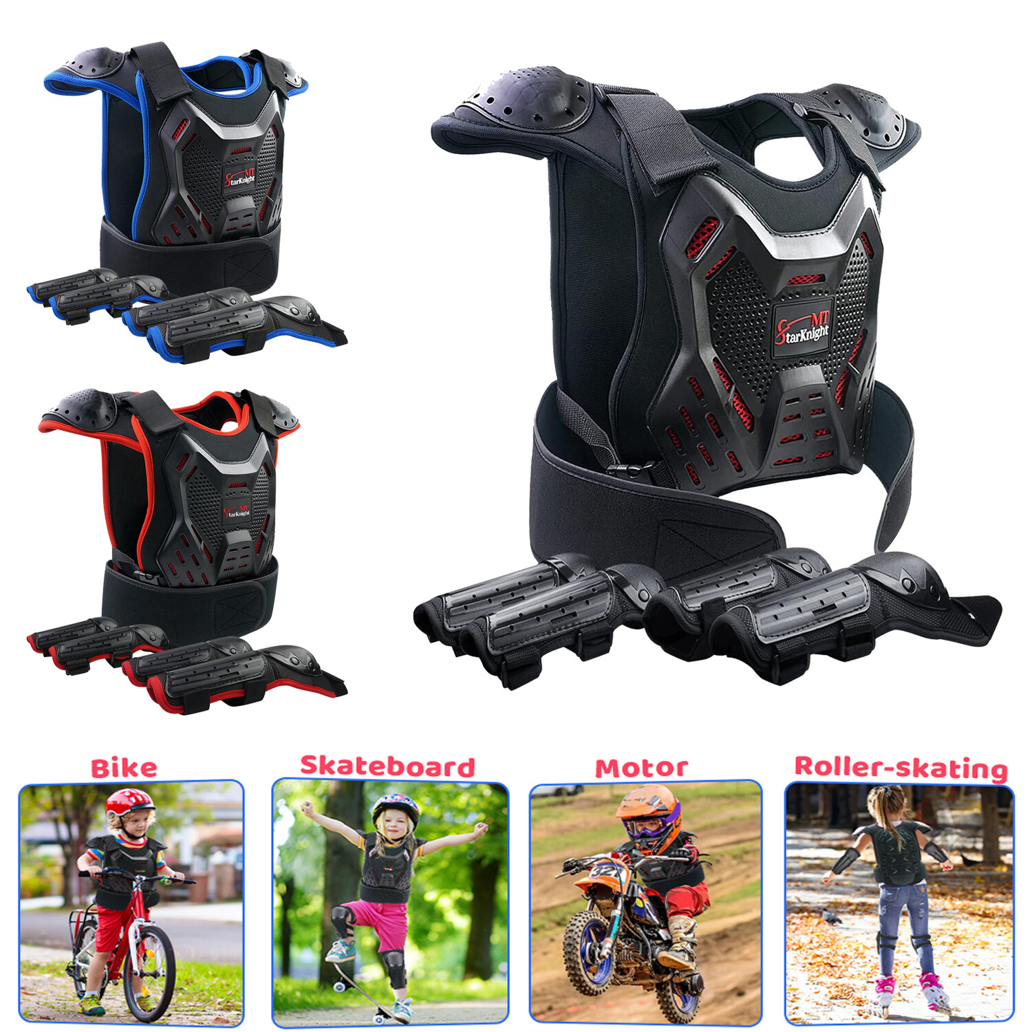 Kids Full Body Motorcycle Armor Suit Dirt Bike Gear Knee Pads Chest Protector