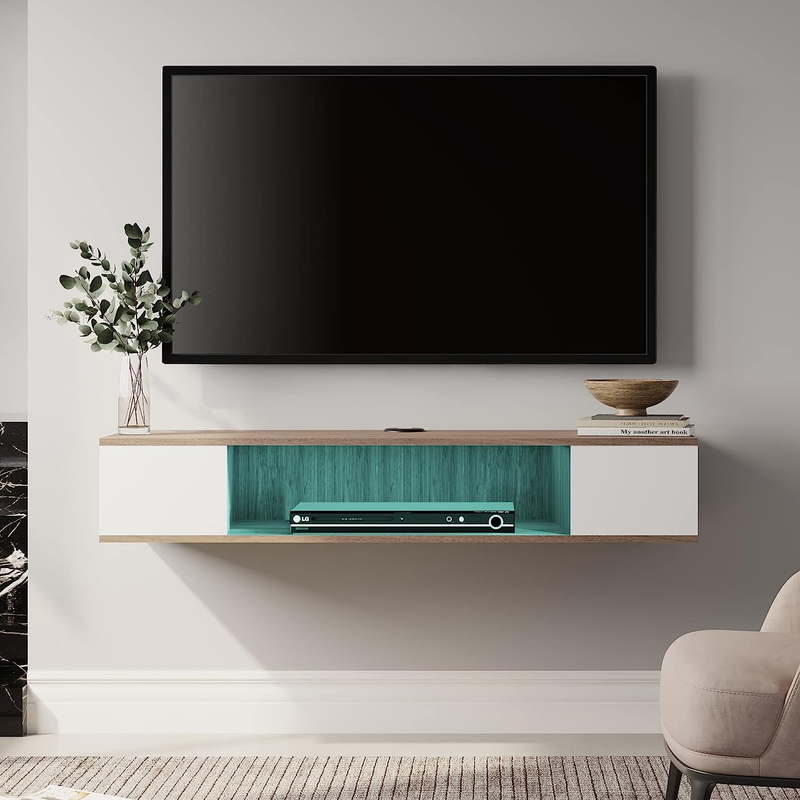 Shelf With 16 Changable Led Lights, Wall Mounted Entertainme