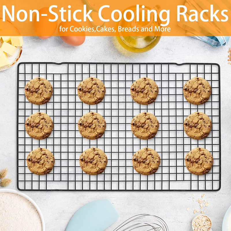 2 Pack Black Heavy-Duty Wire Cooking Rack Baking Racks, 16" x 10" Nonstick Bakin