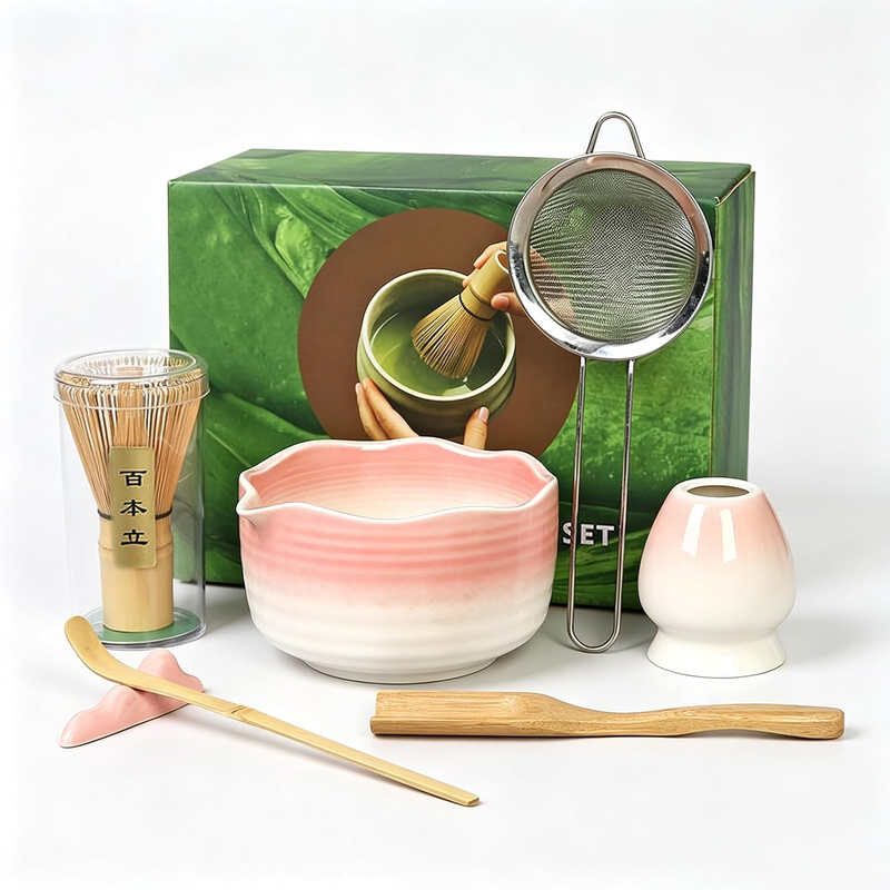 6Pcs Matcha Kit Set,Matcha Set Includes Bowl with Spout and Bamboo Matcha Whisk,