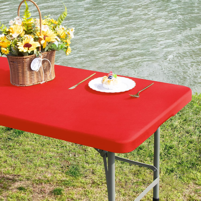 Rectangle 4Ft Fitted Table Cover Elastic Tablecloth, Red 23X48 In