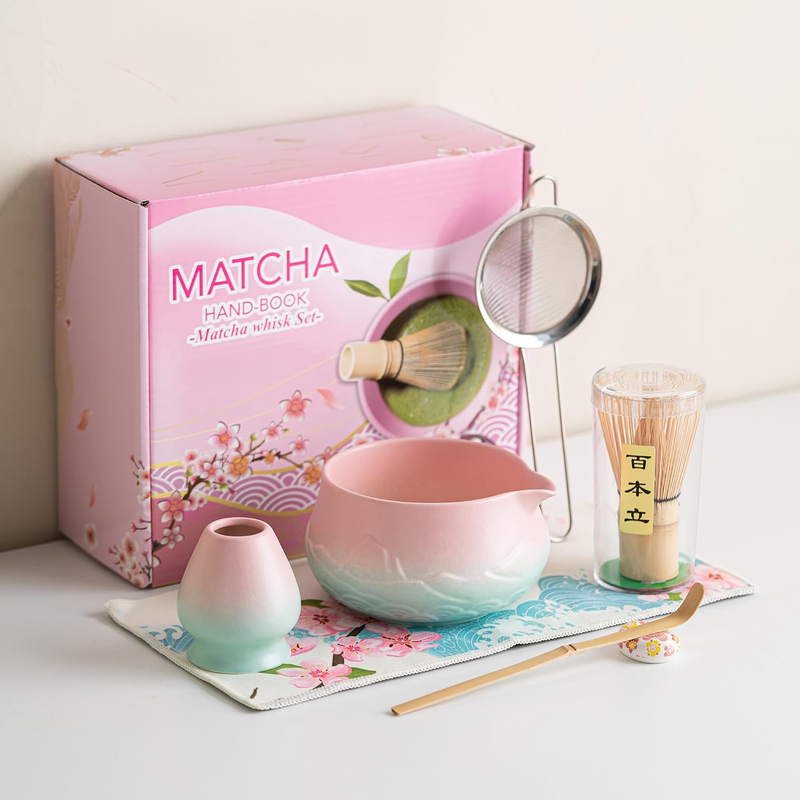 Matcha Whisk Set, Matcha Bowl with Spout, Matcha Whisk and Holder, Bamboo Matcha