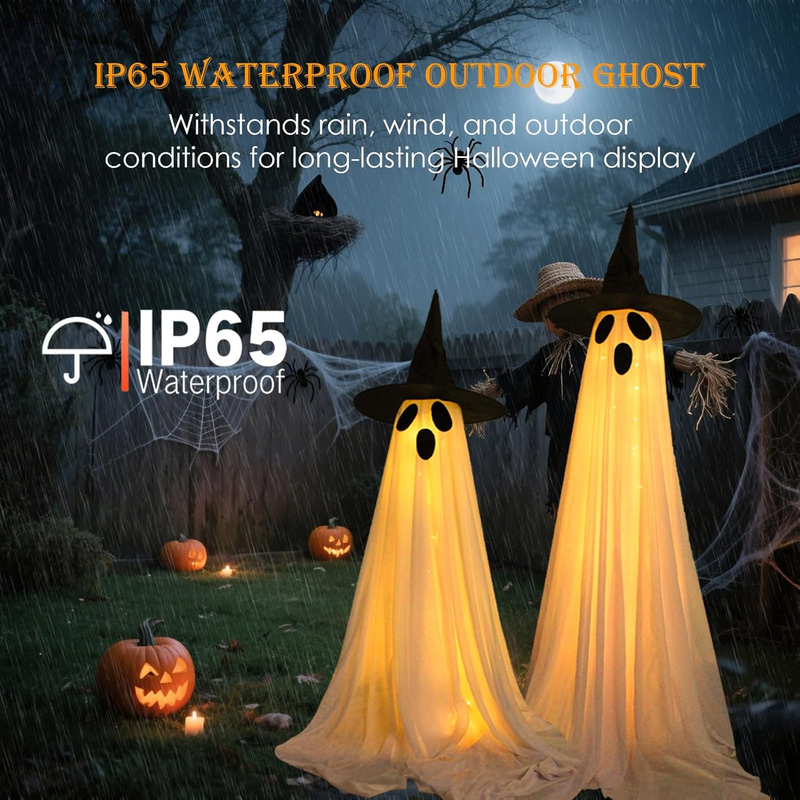 2 Packs Ghost Halloween Decorations Outdoor, Battery Operated Halloween Lights w