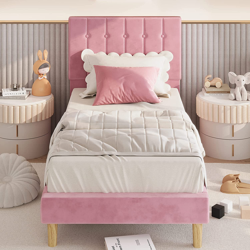 S, Velvet Upholstered Platform Bed Frame With Headboard