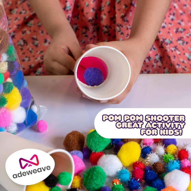 1000 Assorted Craft pom poms – Multicolor bulk pom poms Arts and Crafts, Pompoms