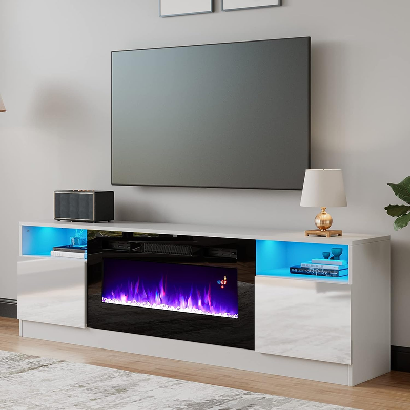 With Electric Fireplace - Modern White & Black Design