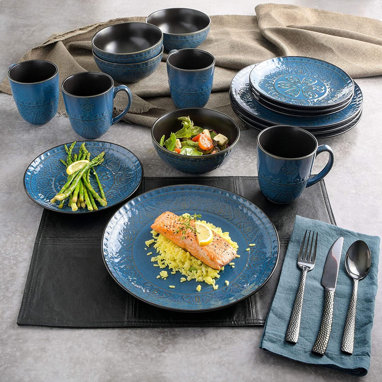 Milanto Round Embossed Reactive Glaze Stoneware Dinnerware Set