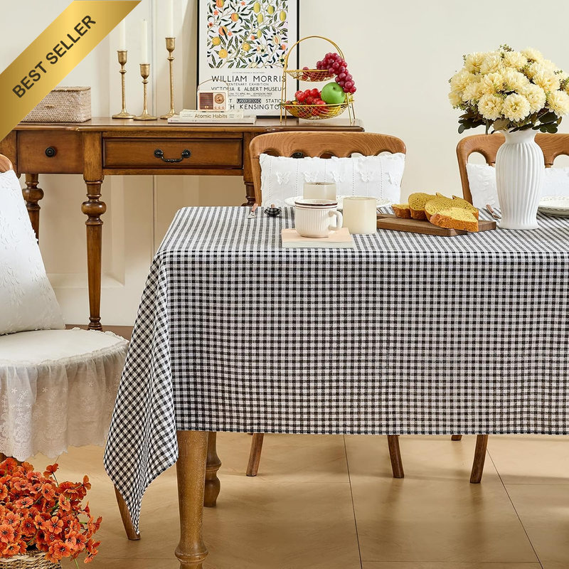 Linen Checkered Tablecloth Rectangle - Heavy Duty Plaid Buffalo Table Cloth - Co