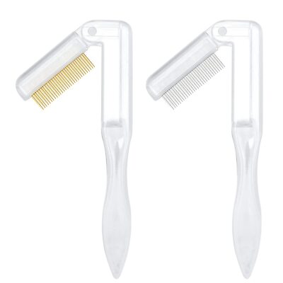 2PCS Folding Eyelash Comb Eyebrow Comb Metal Teeth Tool for Define Lash & Brow