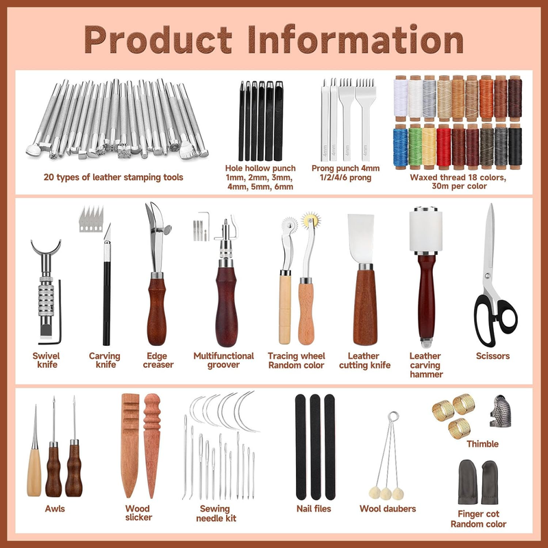 Leather Working Kit, Leather Craft Tools with Custom Storage Bag Leatherworking