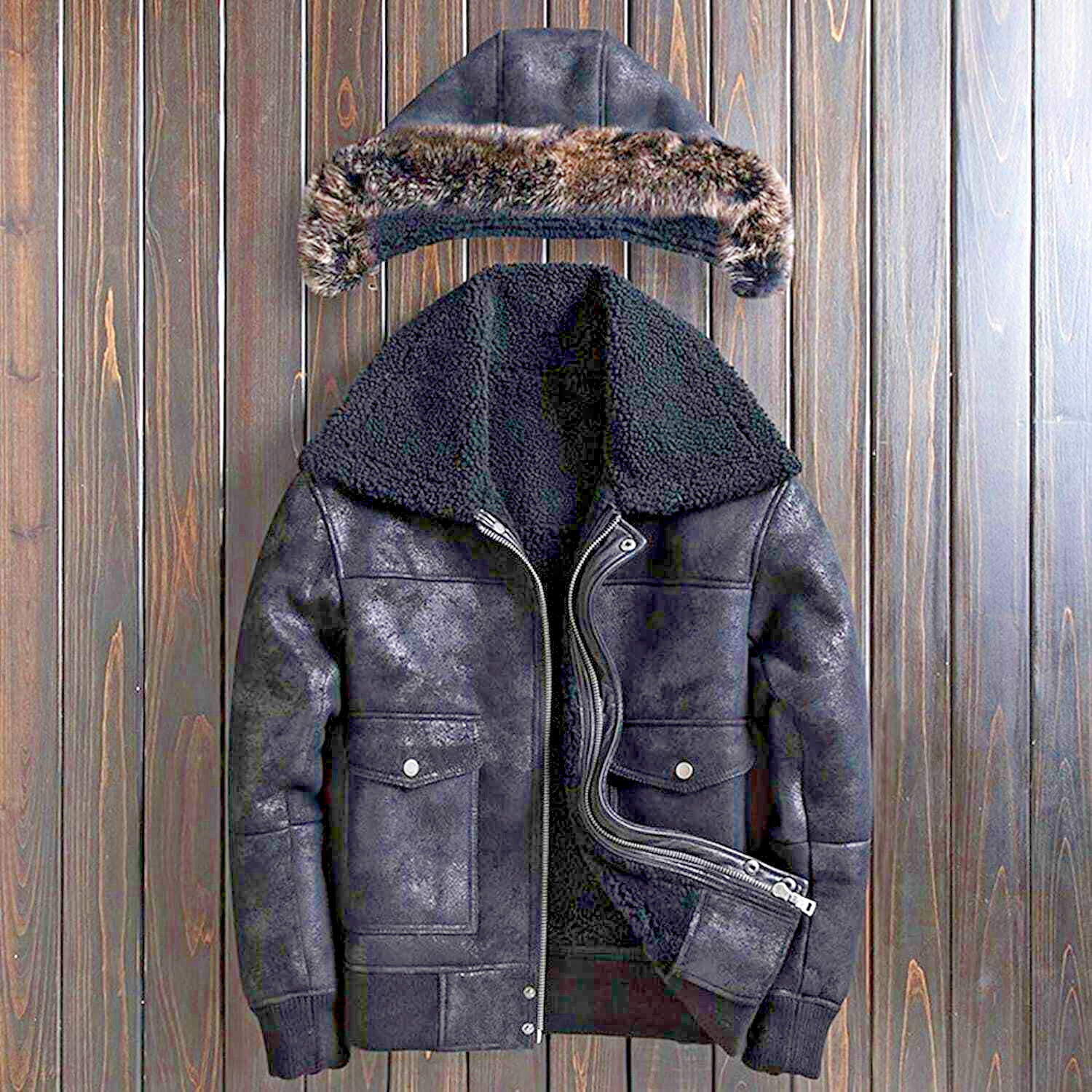 Pre-owned Bomber Men's Black B3 Raf Flight  Aviator Real Sheepskin Shearling Leather Jacket