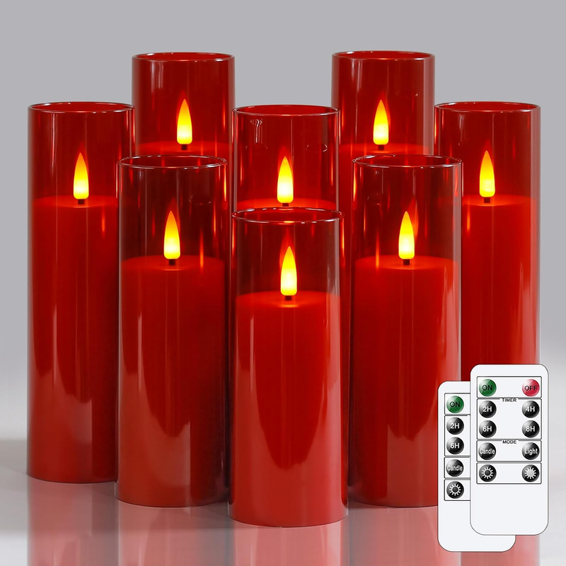Pack of 8 Acrylic Flameless Flickering 2.2" x5" 6" 6" 7" 7" 7" 8" 8" Red Plastic