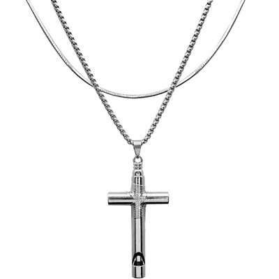 Mens Cross Necklaces, Double Silver Chain Stainless Steel Breathing Necklace ...