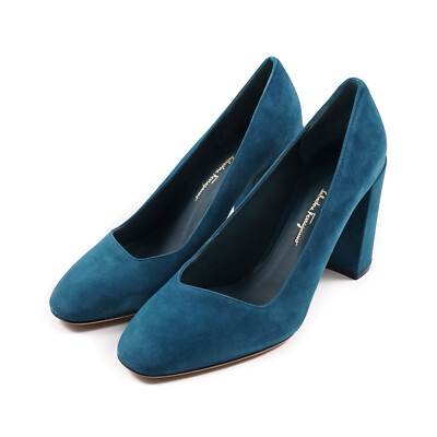 Salvatore Ferragamo 'Arezzo 85' Teal Blue Calf Suede Pump