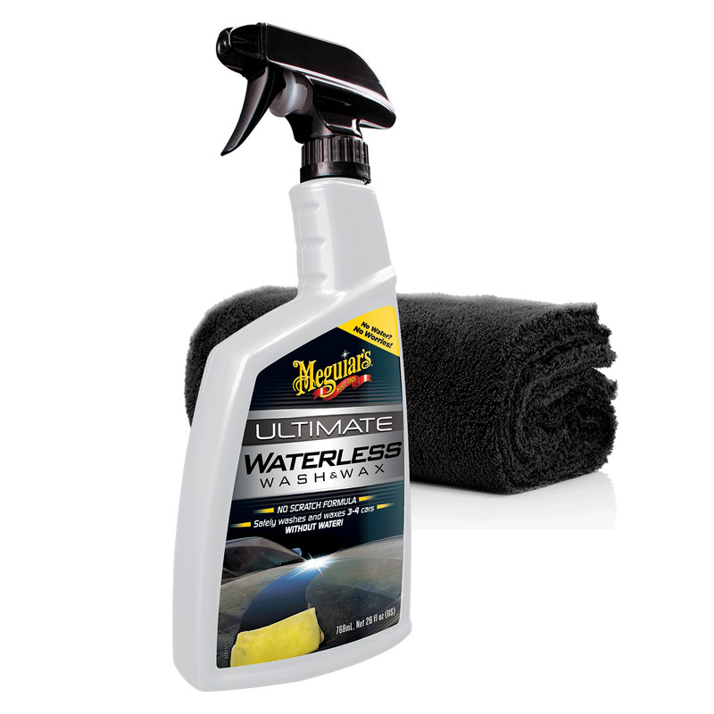 Meguiars Waterless Wash & Wax 768 Ml + Superflausch Microfasertuch 550 Gsm Black