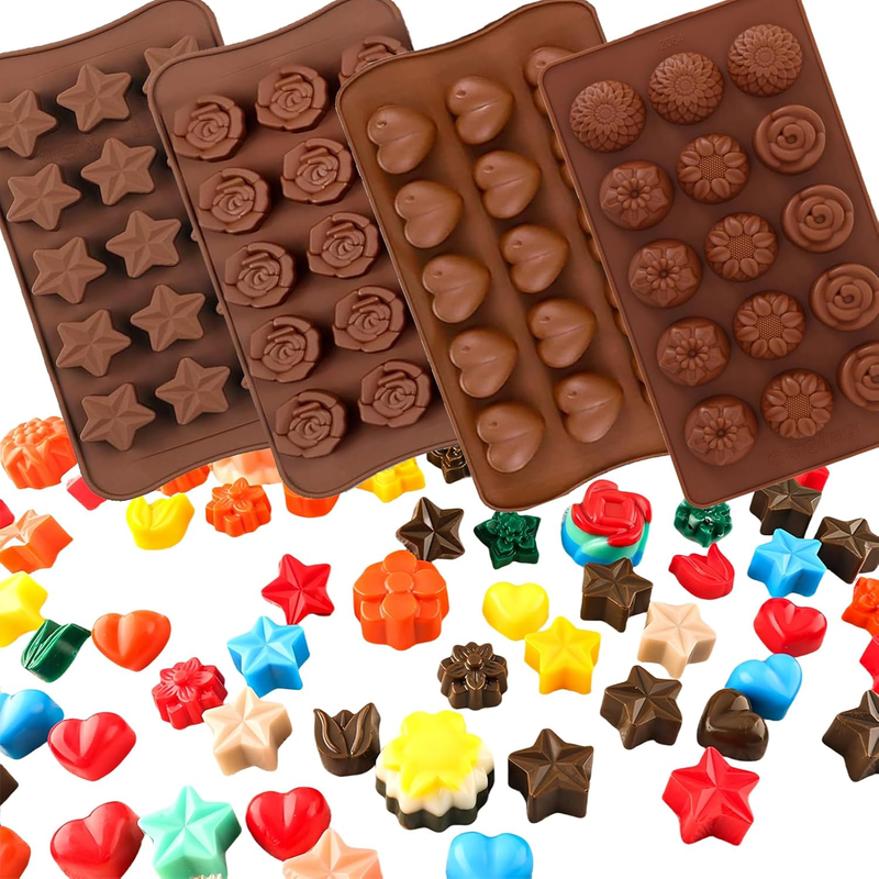 : 4 Pack:Chocolate Molds Silicone,Flowers Silicone Molds,Cake Chocolate Mold, We