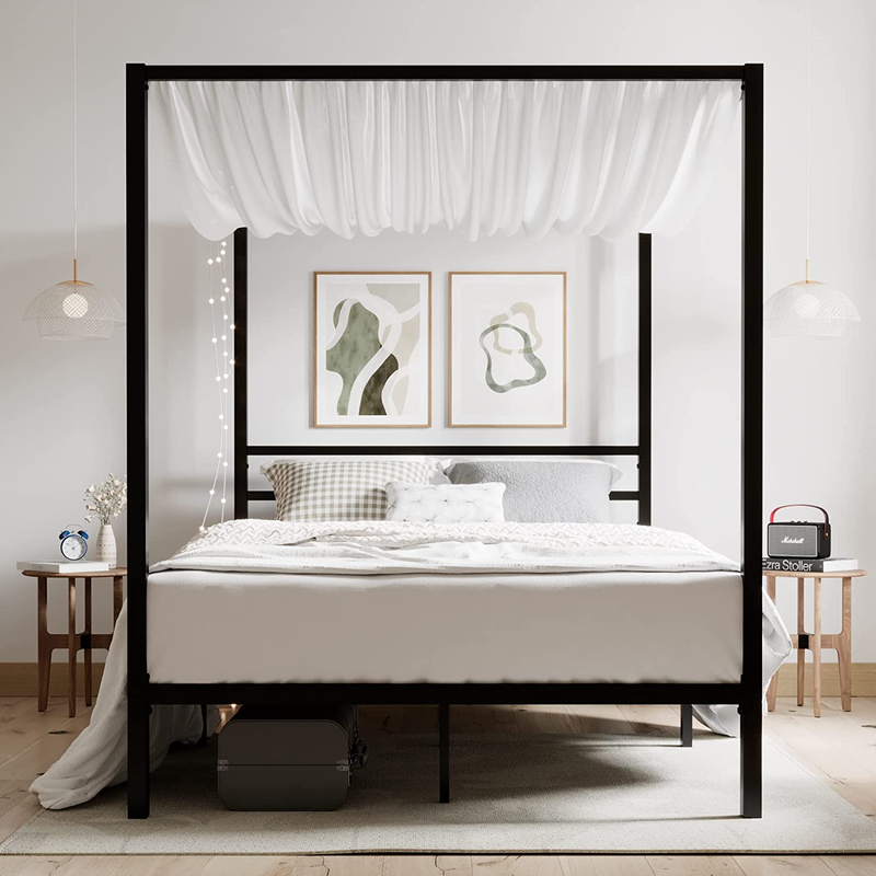 Queen Size Metal Canopy Bed Frame, Modern Four-Poster Platform Bed Frame, Mattre