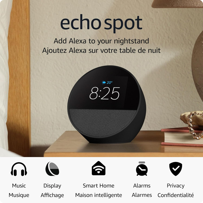 Echo Spot (newest model), Great for nightstands, offices and kitchens, Smart ala