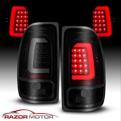 Fit 1997-04 Dodge Dakota Pickup C-Shape LED Tube Black Smoke TailLights Pair
