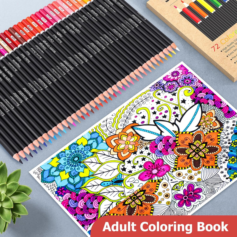 72-Color Colored Pencils Adult Coloring Books Back to School Supplies, Soft Core