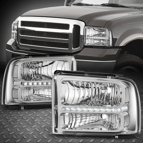 Для 05-07 F250 F350 Super Duty Excursion Светодиодные фары DRL Налобные фонари Хром