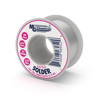 MG Chemicals 4895 60/40 Rosin Core Leaded Solder, 0.032'' Diameter, 1/2 Lb Spool