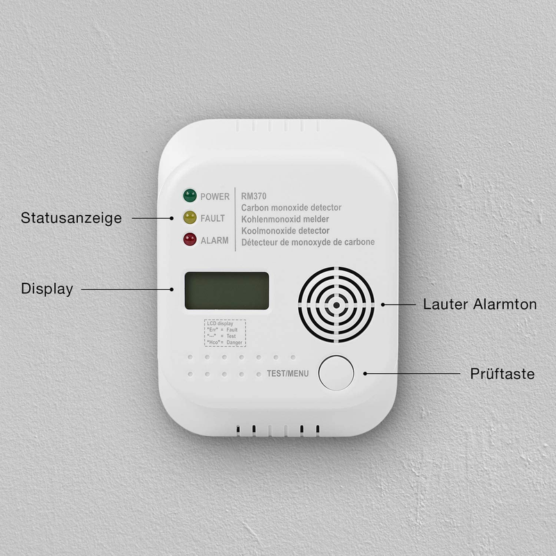 CO Melder Kohlenmonoxidmelder CO2 Warner Gaswarngerät Gaswarnmelder - Smartware