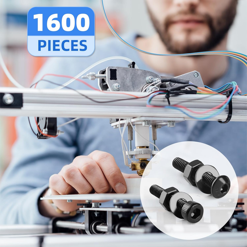 1600Pcs M3 Screw Kit, 12.9 Grade Alloy Steel Hex Socket Button & Cap Head Metric