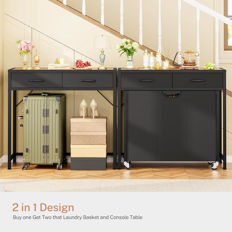FIONESO Rolling Laundry Basket, Laundry Hamper with 3 Section Pull-Out Bags, 2 D