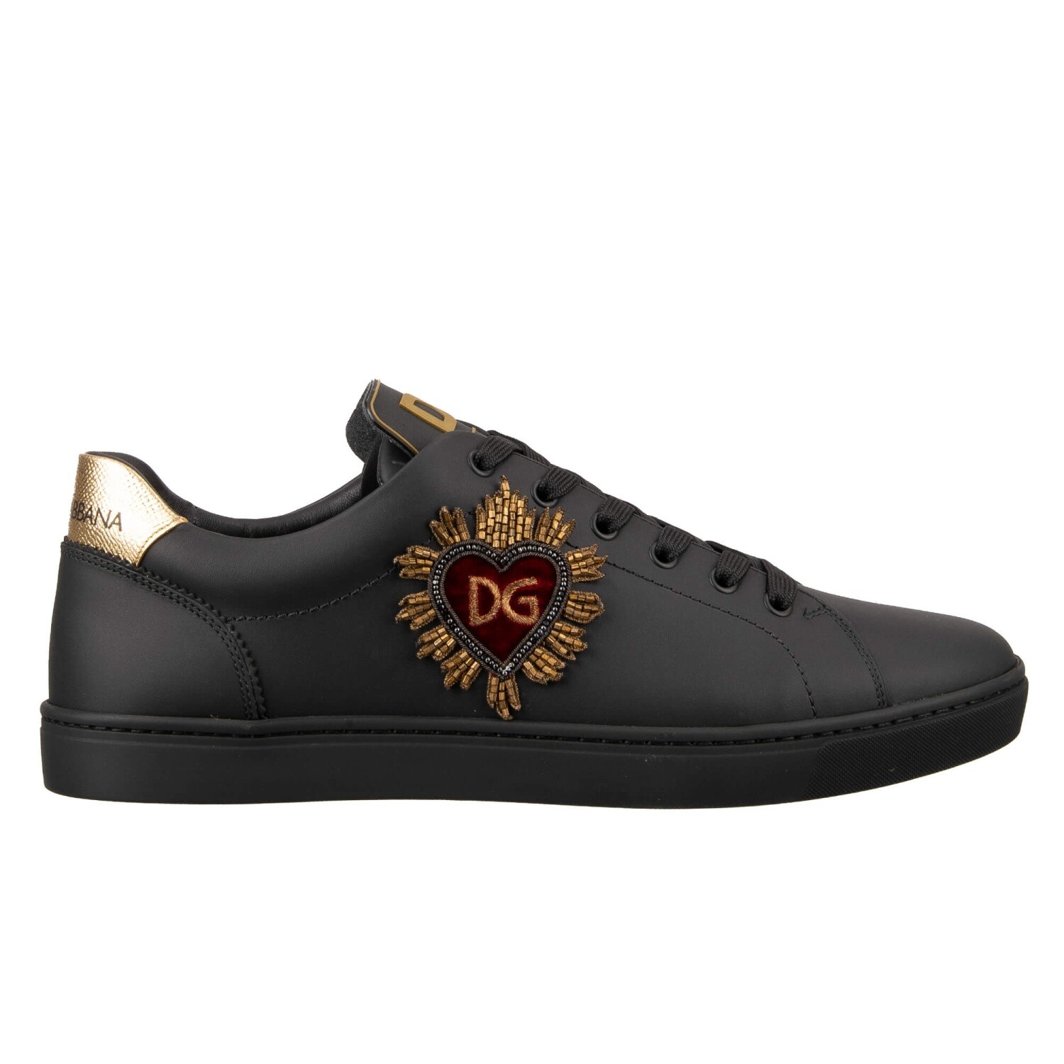 DOLCE & GABBANA Низкие кроссовки LONDON Pearl Heart Logo Black Gold 12515