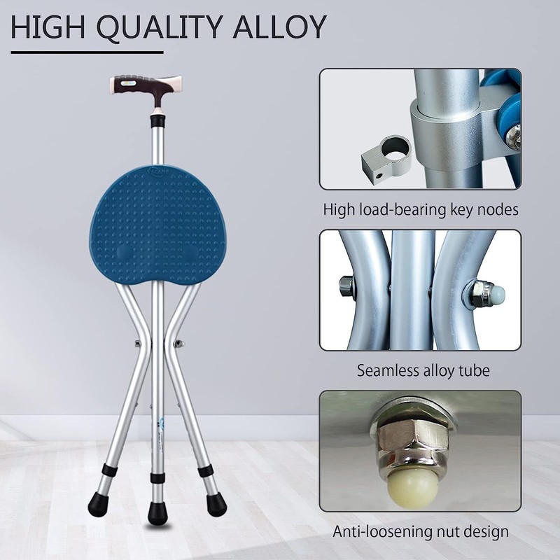 Hold 440 Lbs Folding Canes with Seat Walking Stick Height Adjustment Cane Seat C