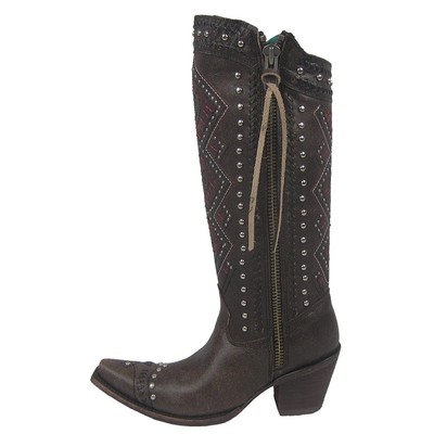 Pre-owned Corral Boots Corral Women's Distressed Aztec Studded Round Toe Cowgirl Boots C2881