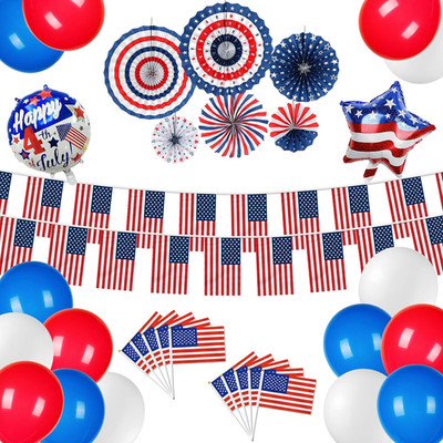 4Th July Party Decorations,Patriotic American Flag Bunting,Usa Balloons,Pom Pom 