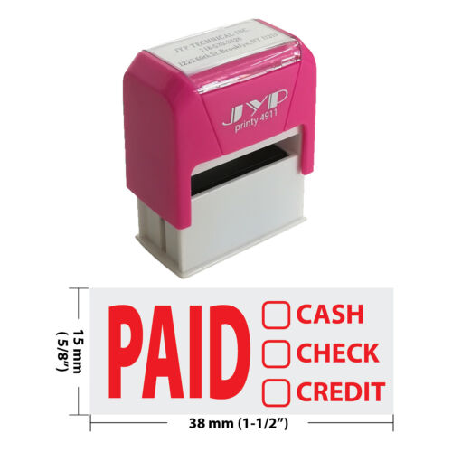 PAID CASH CHECK CREDIT - JYP 4911R Self Inking Rubber Stamp (RED INK)