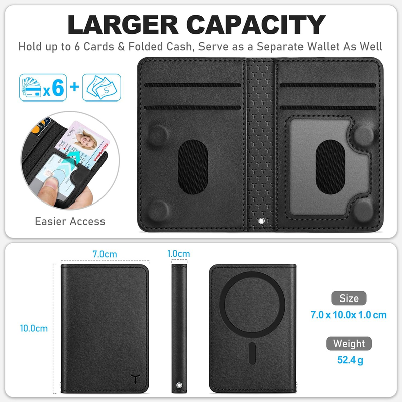 Magnetic Wallet with 6 Card Holders, RFID Blocking [Clear ID Window] PU Leather