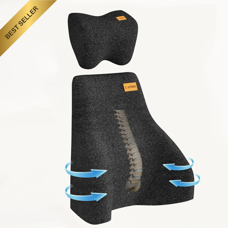 Ergonomic Lumbar & Neck Support Set with Memory Foam & Breathable Mesh