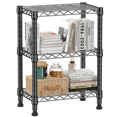Black 3-Tier Wire Shelving Rack Adjustable Shelf Garage Kitchen Bathroom Storage
