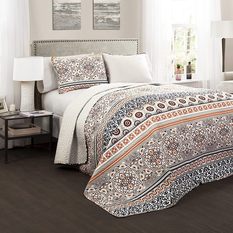 Striped Pattern Reversible 3 Piece Bedding Set - Navy