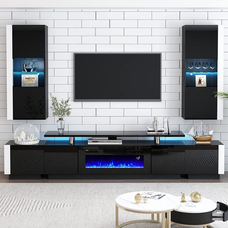 Wall Unit Entertainment Center with Fireplace and Bookshelves, Includes 70" 2-Ti