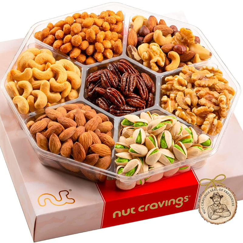 Gourmet Collection - Mixed Nuts Gift Basket in Red Gold Box (7 Assortments, 1 LB