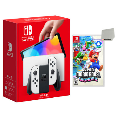 Nintendo Switch OLED with White Joy‑Cons and Super Mario