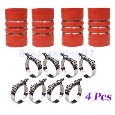 New 4Pcs Silicone Red Hump Hose Charge Air Cooler with Clamps 4'' X 6'' 4 inch
