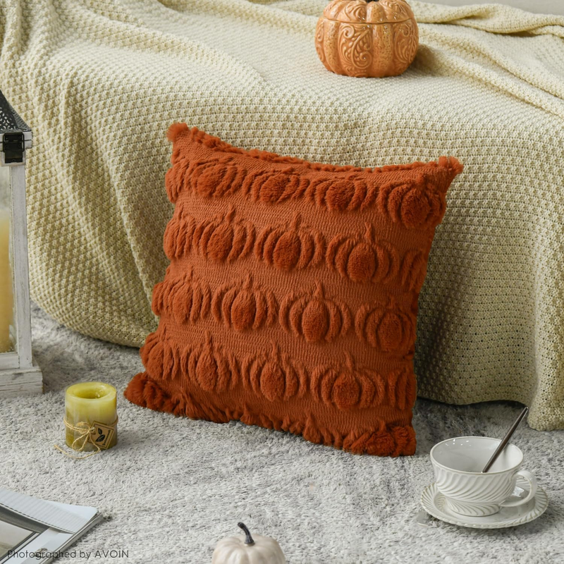Fall Pumpkin Caramel Throw Pillow Covers, 18 x 18 Inch Seasonal Autumn Thanksgiv