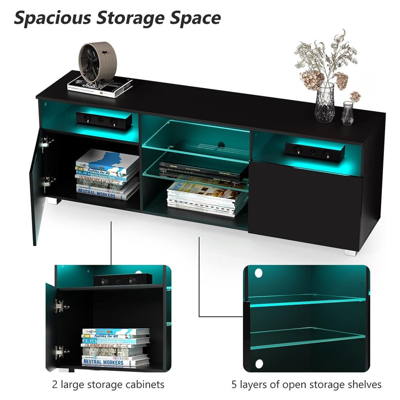 47"/57"/65" Modern LED High Glossy TV Stand, Media Console, Entertainment Cente